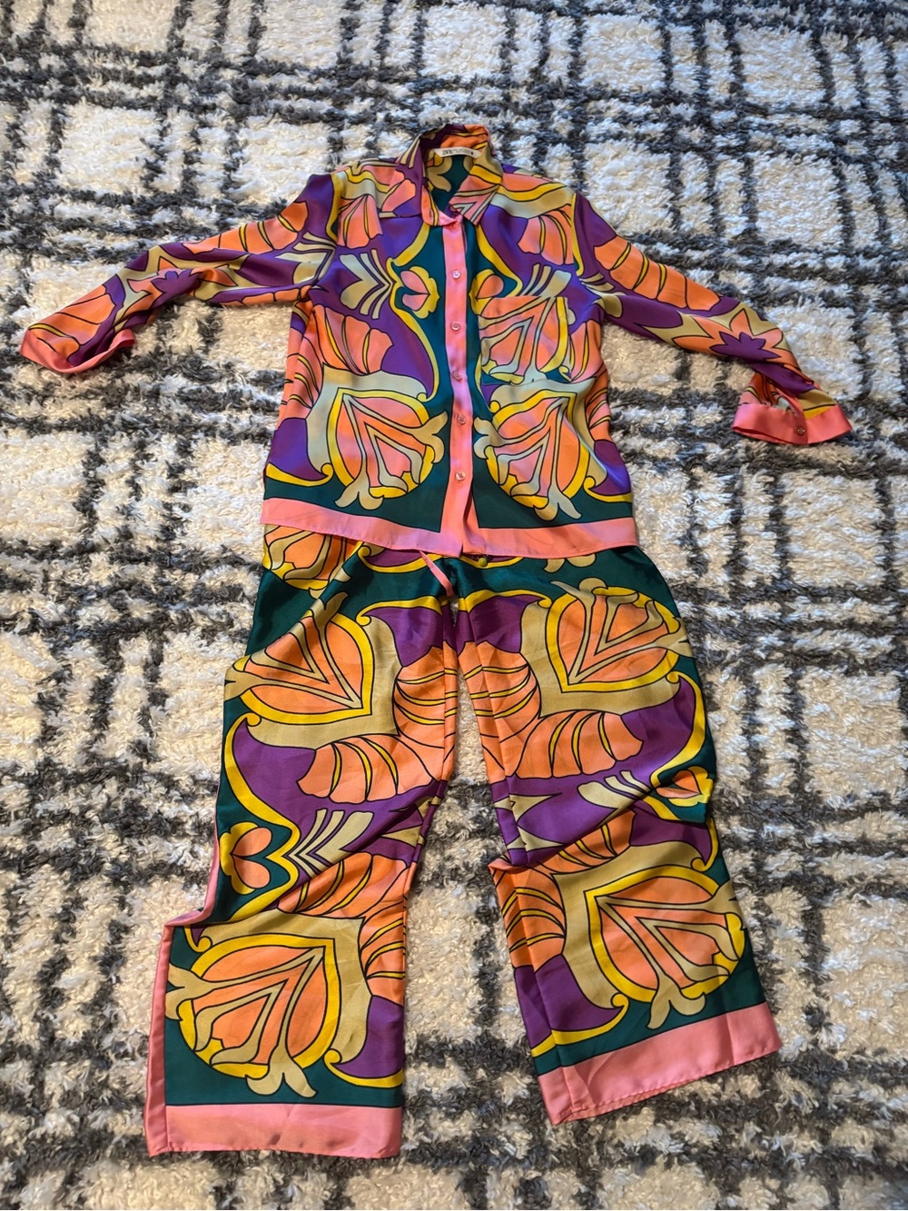 Zara Vibrant Floral-Print Pantsuit in Purple, Pink, Orange, Green
